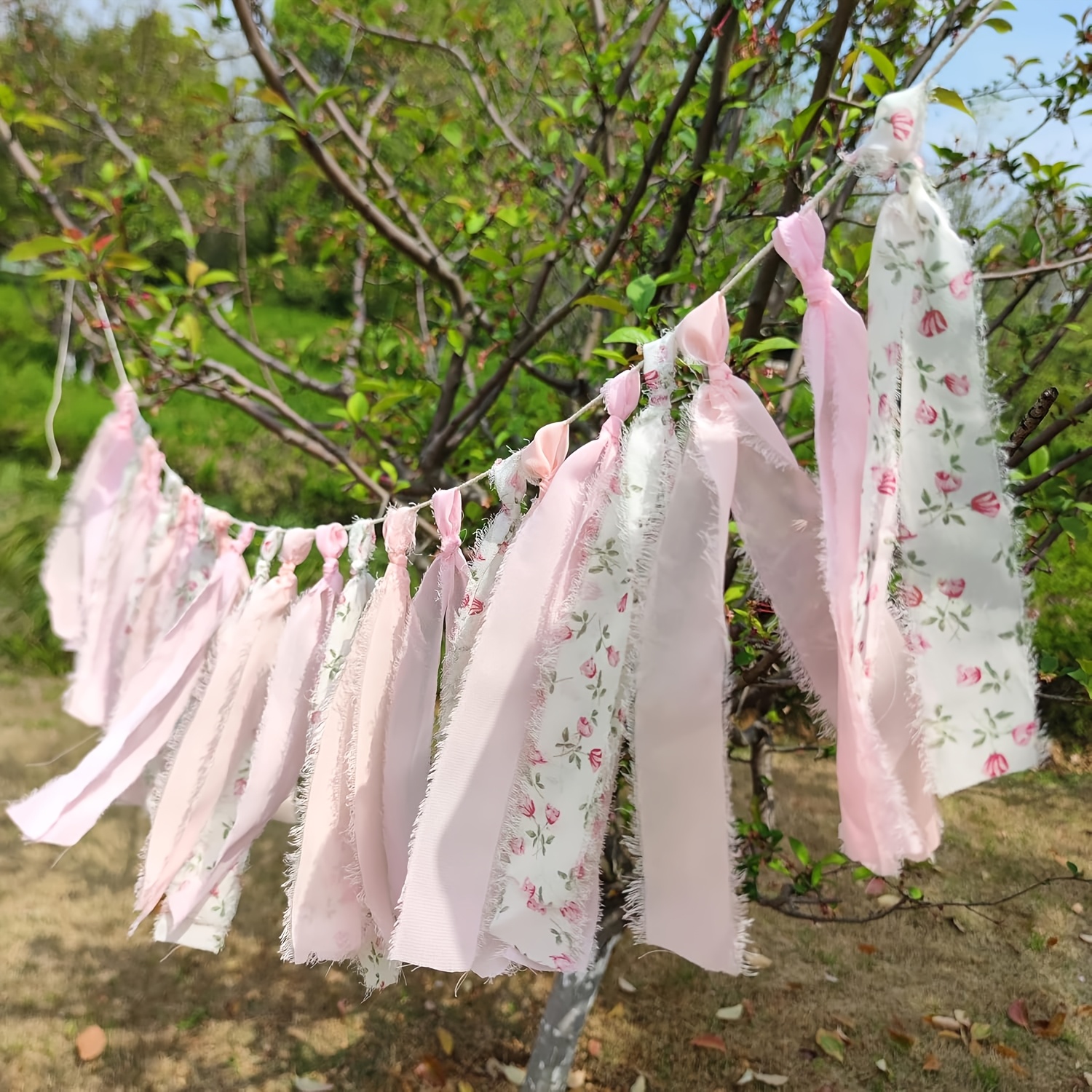 TEMU Bannière à pompons en mousseline de soie chiné rose effilochée avec - Convient pour , anniversaires, fêtes prénatales, fêtes - Décoration de