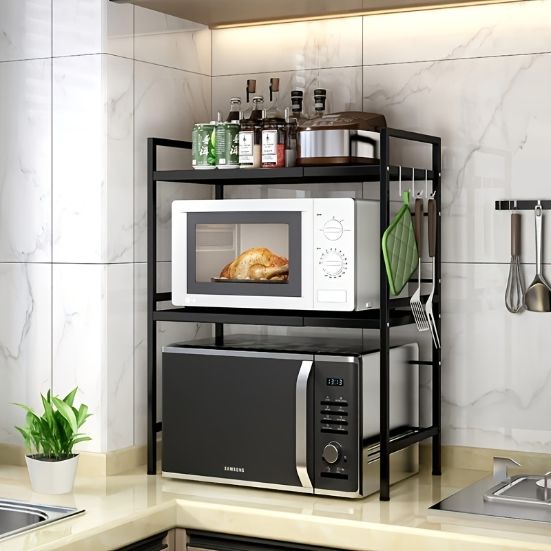 TEMU Retractable Microwave Storage Rack, Expandable Countertop Organizer With Adjustable Length & Width, Strong Load Capacity, Suitable For