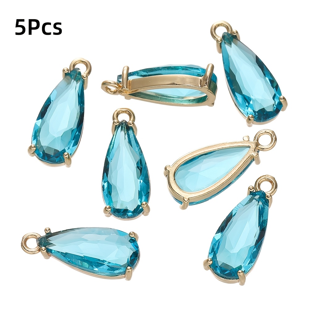 Image of Set Of 5 Water Drop-shaped Charms Made Of Glass, Perfect For Jewelry Projects Like Bracelets And Necklaces.