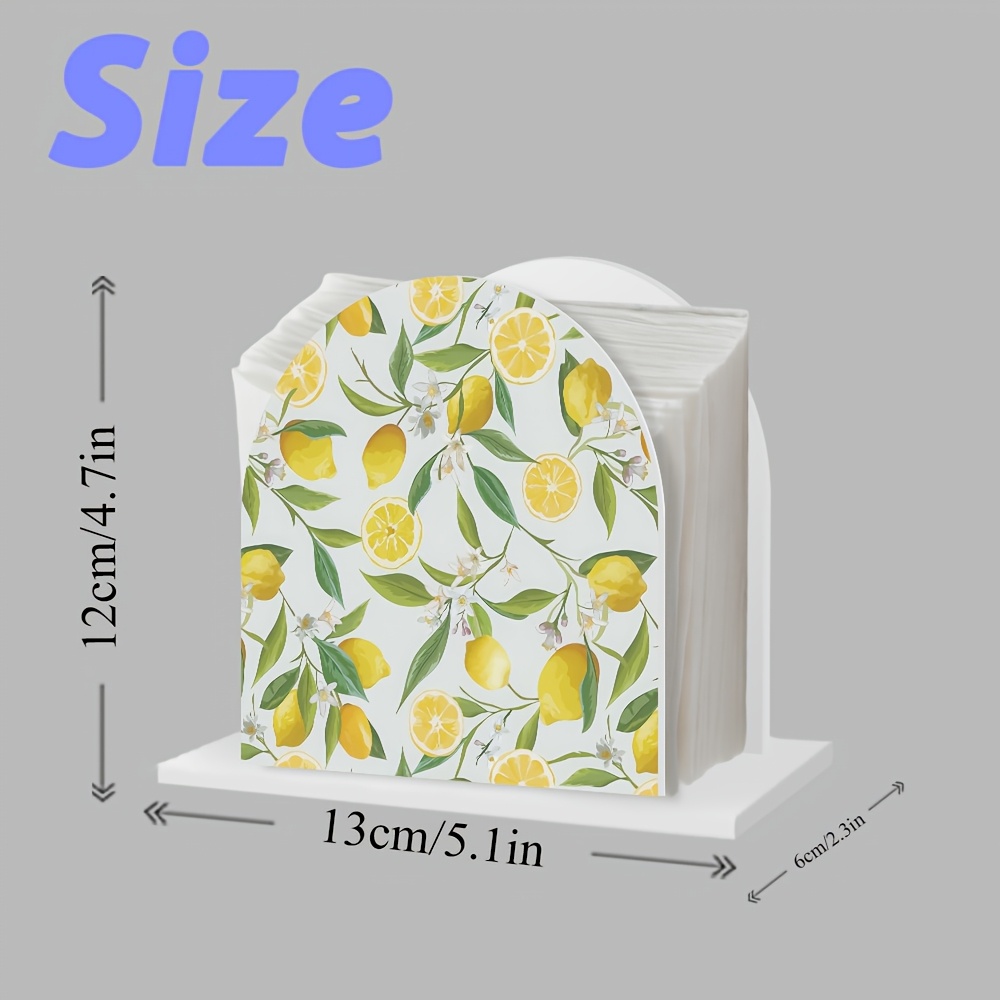 TEMU 1pc 2d Flat, 1pc, Napkin Holder Decoration, Lemon And Leaf Pattern, Rustic Style Tissue Dispenser, Napkin Tray, Cocktail Napkin Holder, Tissue