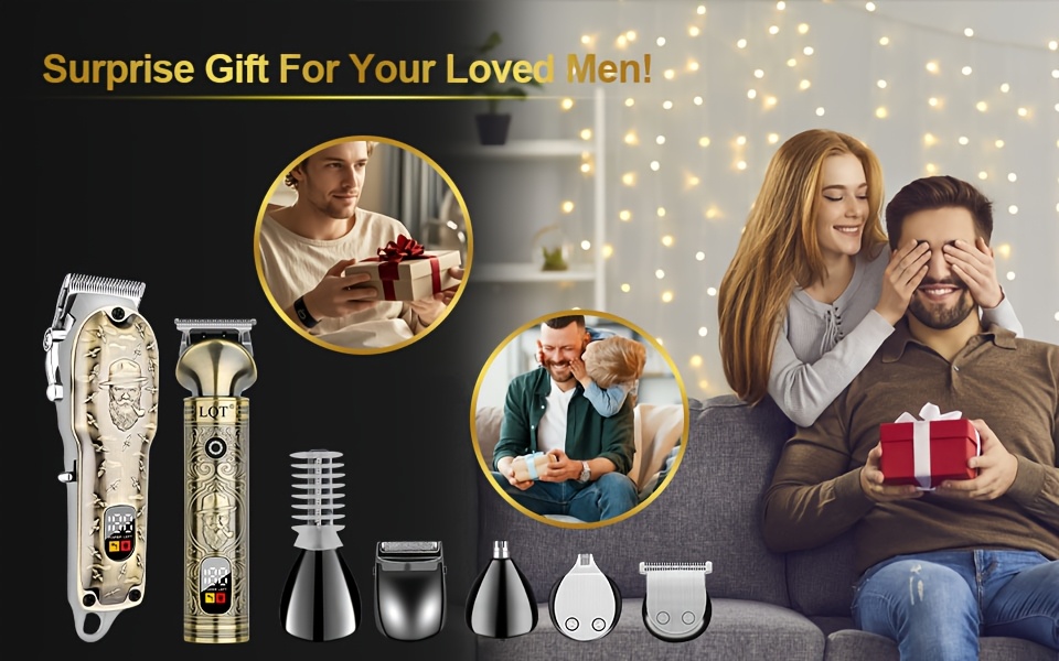 Kit professionnel de coiffure pour hommes LQT - Tondeuse 6 en 1 avec 13 accessoires et sac de rangement - Lames et peignes interchangeables, sans fil 36V - Design élégant or et noir - Pour usage à sec ou humide - Idéal pour salon, barbier ou usage domestique - Cadeau parfait pour Noël, fête des pères ou Saint-Valentin