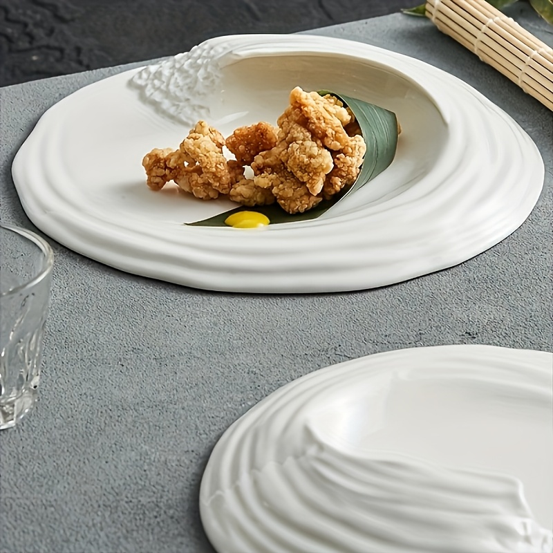 Upgraded version, purchased product, high-end restaurant-specific, wave-shaped artistic dishware, dim sum plate, plating, restaurant specialty, irregular Western-style white ceramic plate, premium feel, porcelain dinner plate, creative soup and pasta plate, light luxury ceramics, Christmas, Hanukkah, Thanksgiving gift