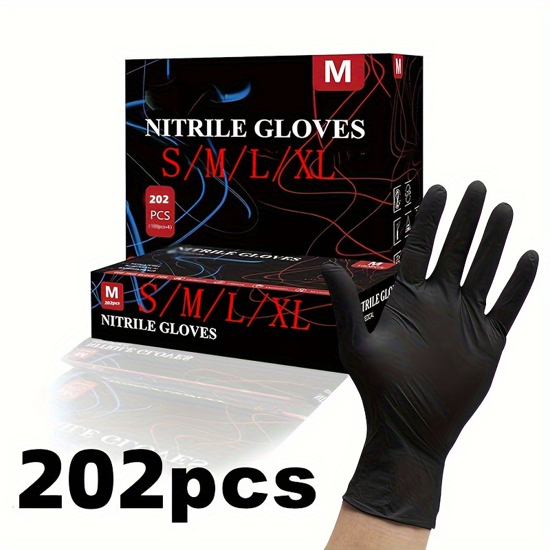 

202 Pcs, Disposable Pure Nitrile Gloves, Household Cleaning Gloves, Waterproof, Anti-static Gloves Suitable For Kitchens, Tattoo, Hair Dyeing, Cleaning Supplies, Household Gadgets