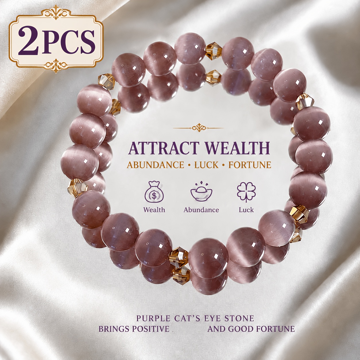 TEMU 2pcs Pink Purple Beaded Bracelet Set, Women's Stretch Bracelets With Spacer Beads, Suitable For Dating, Photography, Daily Wear And Vacation