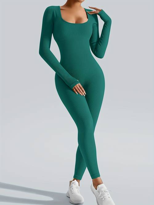 sporty fitness ribbed elastic bodysuit stylish solid color jumpsuit wear durable and easy to care for