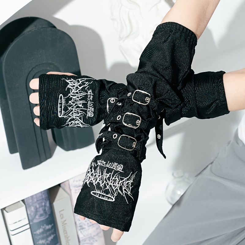 1 pair punk y2k post apocalyptic embroidered cuffs black - Temu Poland