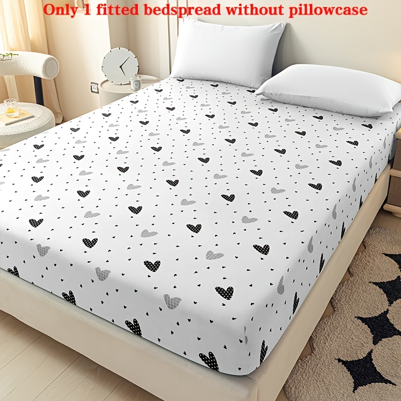 1pc Fitted Sheet With Heart Pattern Print, Bedding Sheet, Suitable For Bedroom And , Fitted Sheet Only, Pillowcase Not Included