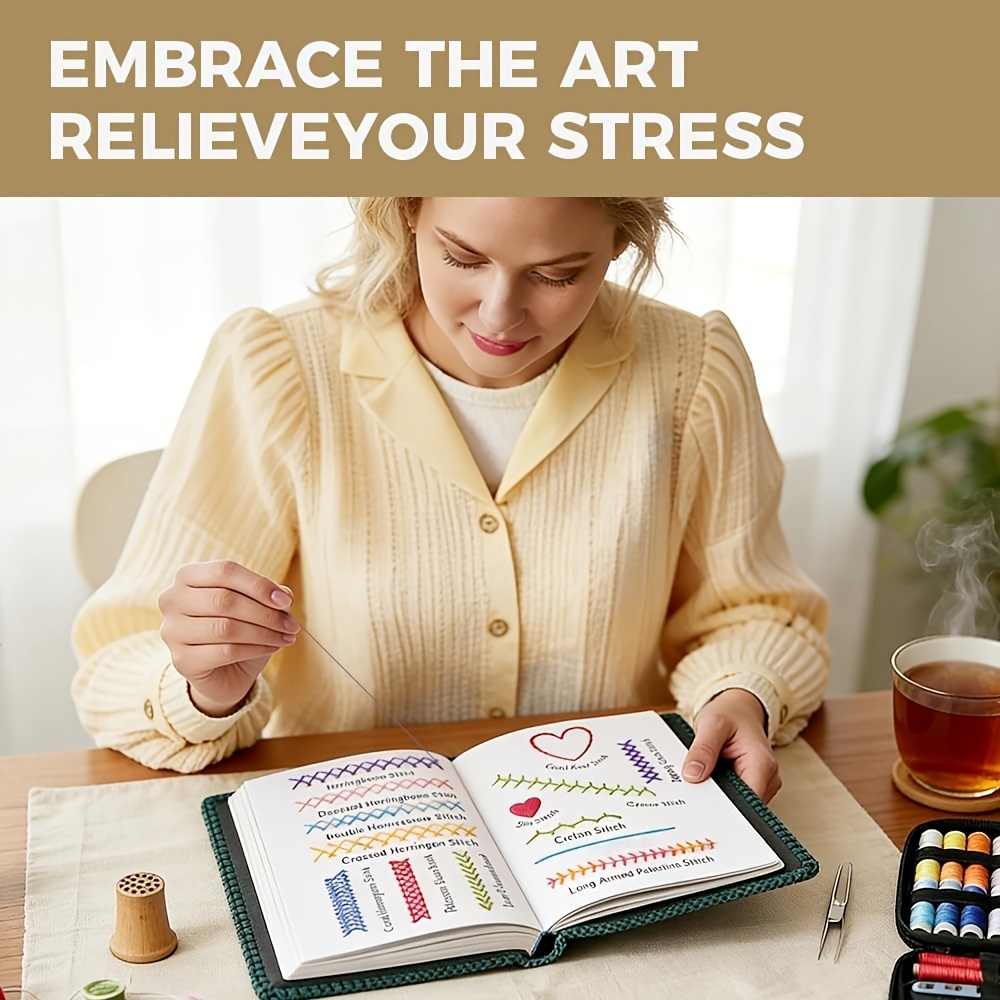Embroidery Stitch Book Kit for Beginners with Tools