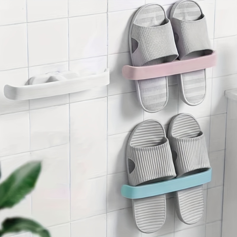 2pcs wall mounted punch free household shoe rack bathroom bedroom living room toilet multifunctional self   storage rack suitable for slippers cotton shoes towel   details 1