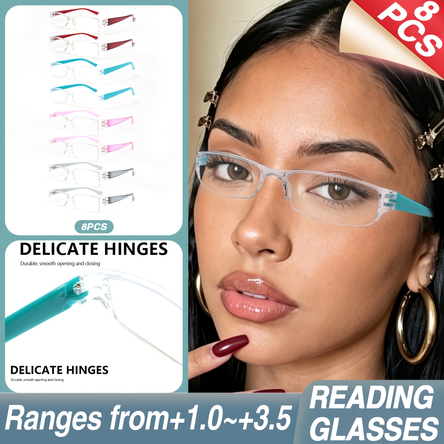 8pcs Classic Frameless Reading Glasses Set