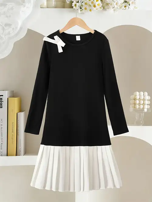fall dresses teen Arshiner Girls Long Sleeve Dresses Fall Party Formal Holiday Swing Flowy Ruffle Midi Dress-Black-11-12-years