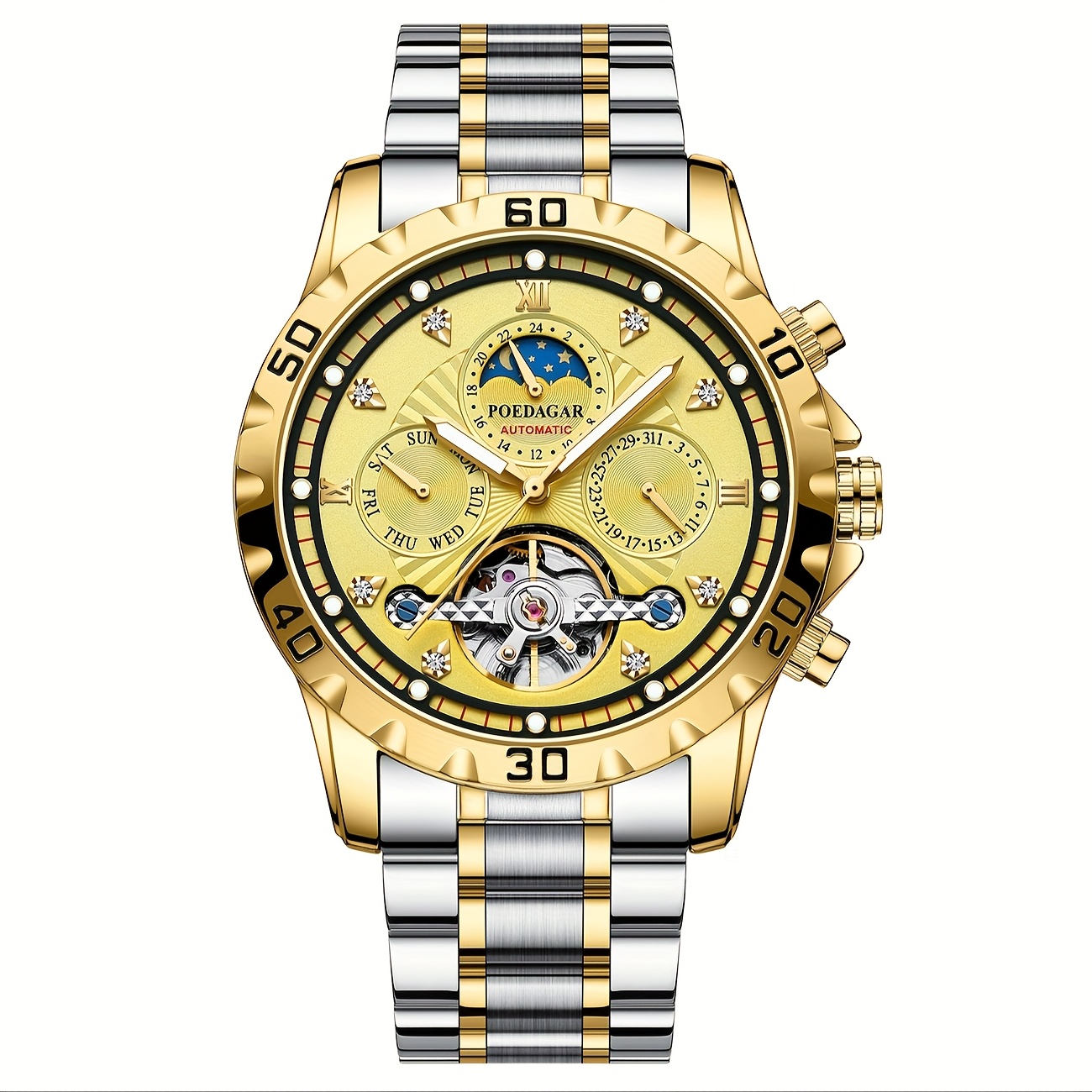 Men's Luxury Automatic Mechanical Watch - Stainless , 24-hour Display With Date & Day Function