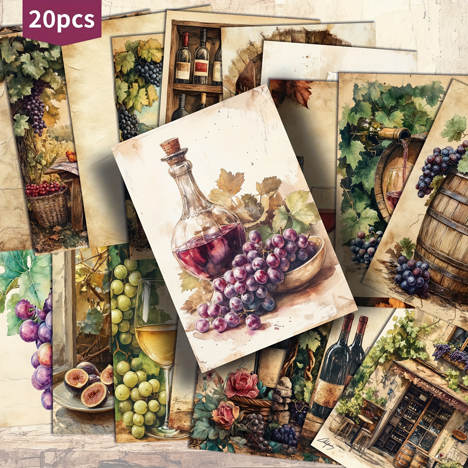 TEMU 20 Cartes Postales Vintage ASSTSS - Italienne, de Vignobles et Bouteilles Bordeaux - 4x6 Pouces pour Scrapbooking, Cadeaux pour Amateurs de Vin,