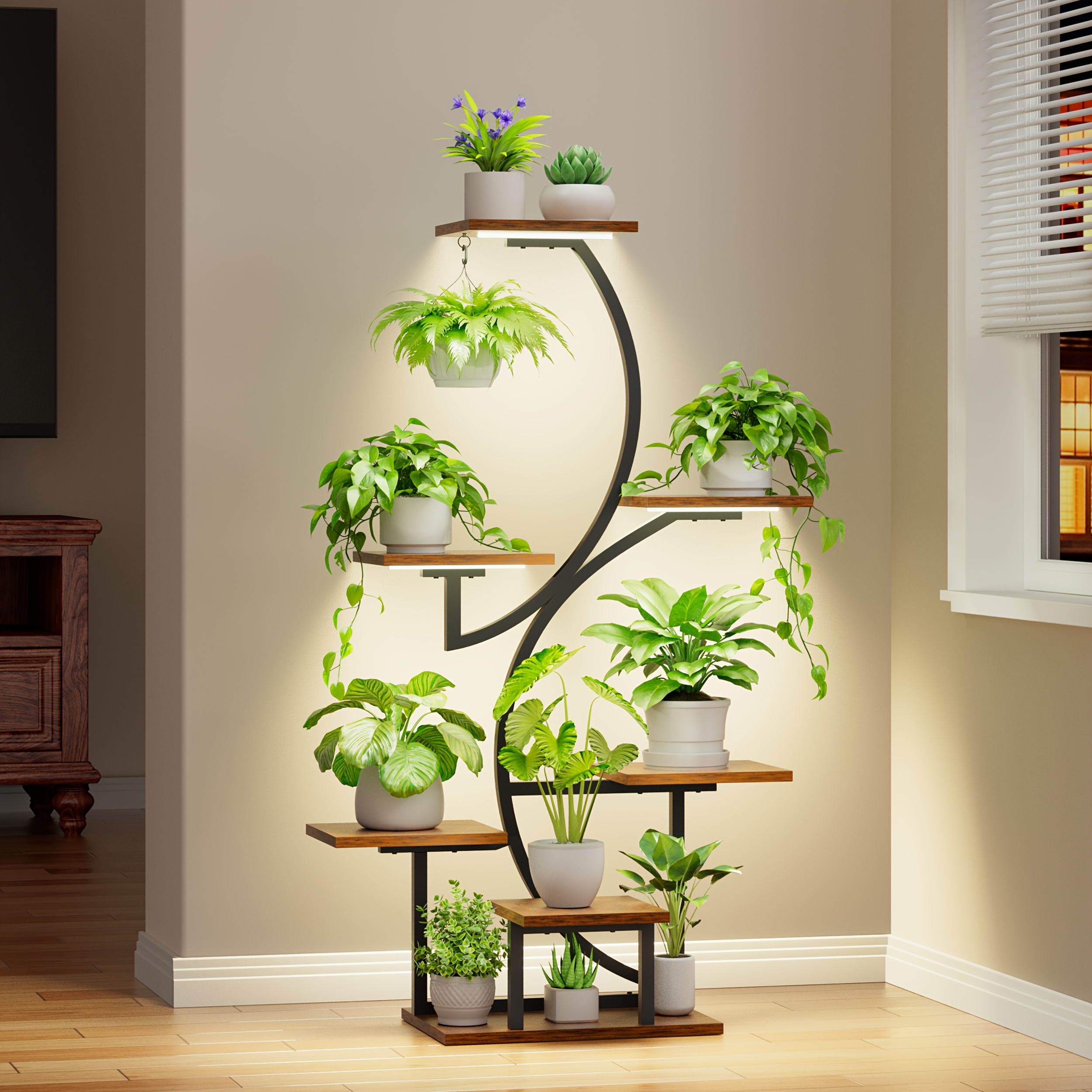   1pc indoor plant stand   lights 7 tier corner small display stand 44 multi functional metal shelf for plants   tree shaped plant shelf for living room study bedroom plant room balcony entrance home decor good gift  