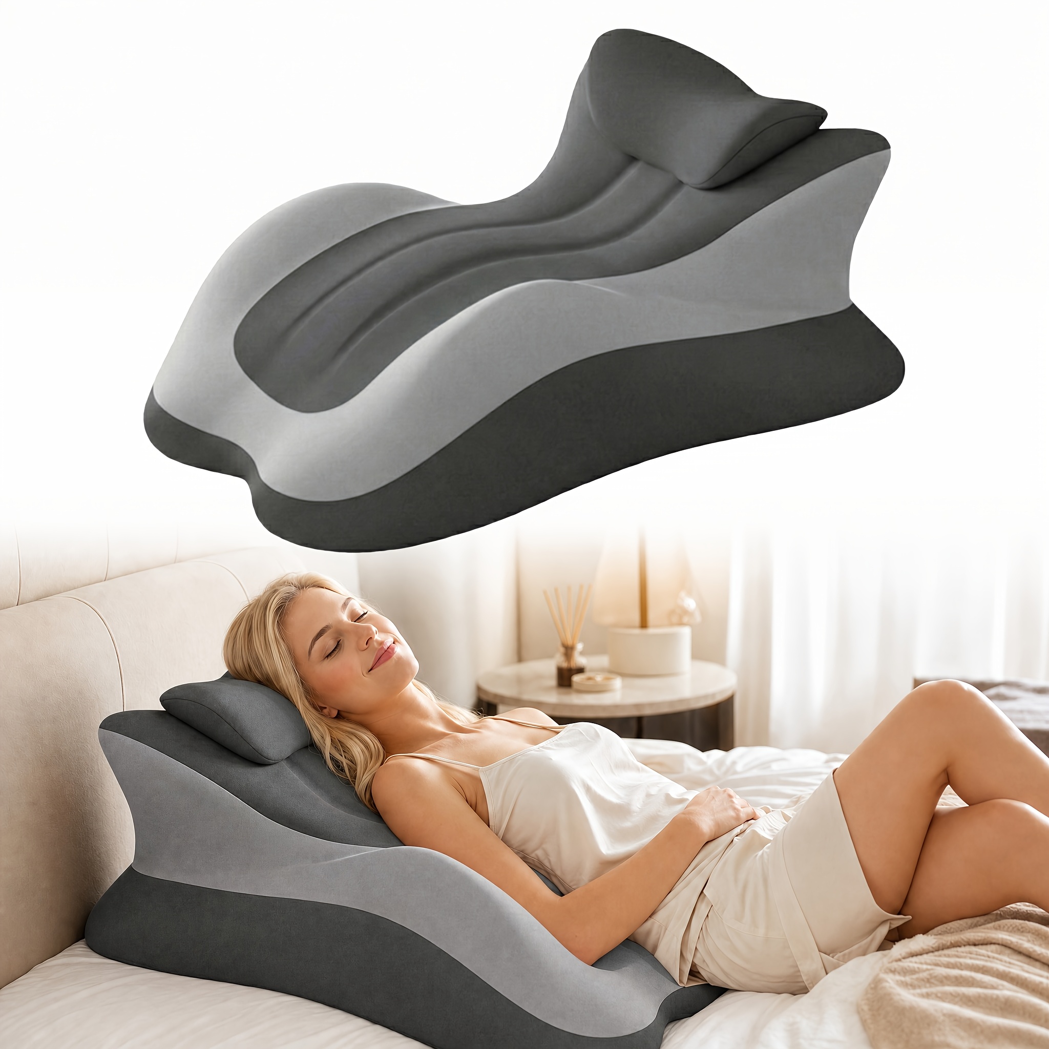 TEMU Ergonomic Reading Pillow, Wedge Pillow, Adjustable Pillows, Support For Sleep Reading Book Tv Phone, With Removable Washable Cover
