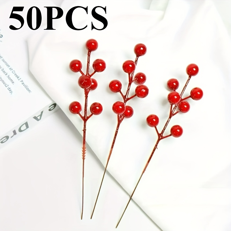 50 Pack Christmas Tree Decorations, Artificial Stems Christmas Berry Picks With For Xmas Home Ornaments