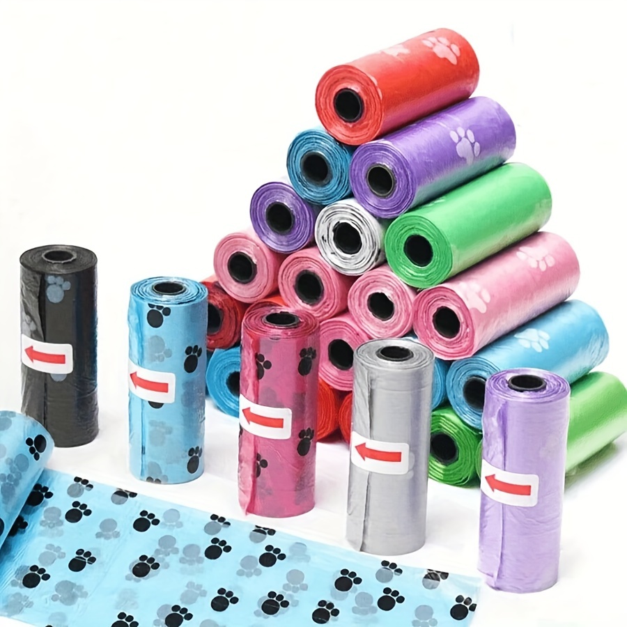 

15 Rolls, 225 Count, Leak-proof Pet Poop Bags, Cartoon Paw , Polypropylene, Assorted Colors, Ideal For Pet Waste Disposal