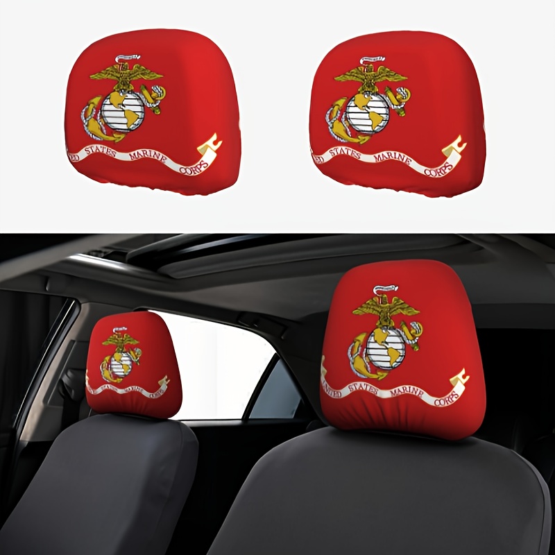 

2 Pack Polyester Car Headrest Covers With Embroidered Marine Corps Emblem - Universal Fit, No Filler Vehicle Seat Accessories