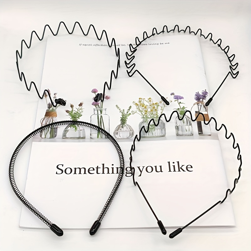 4pcs Black Metal Wash Face Hair Ring Face Mask Wave Hair Ring Iron Hair Clip Adjustable Elastic Shape
