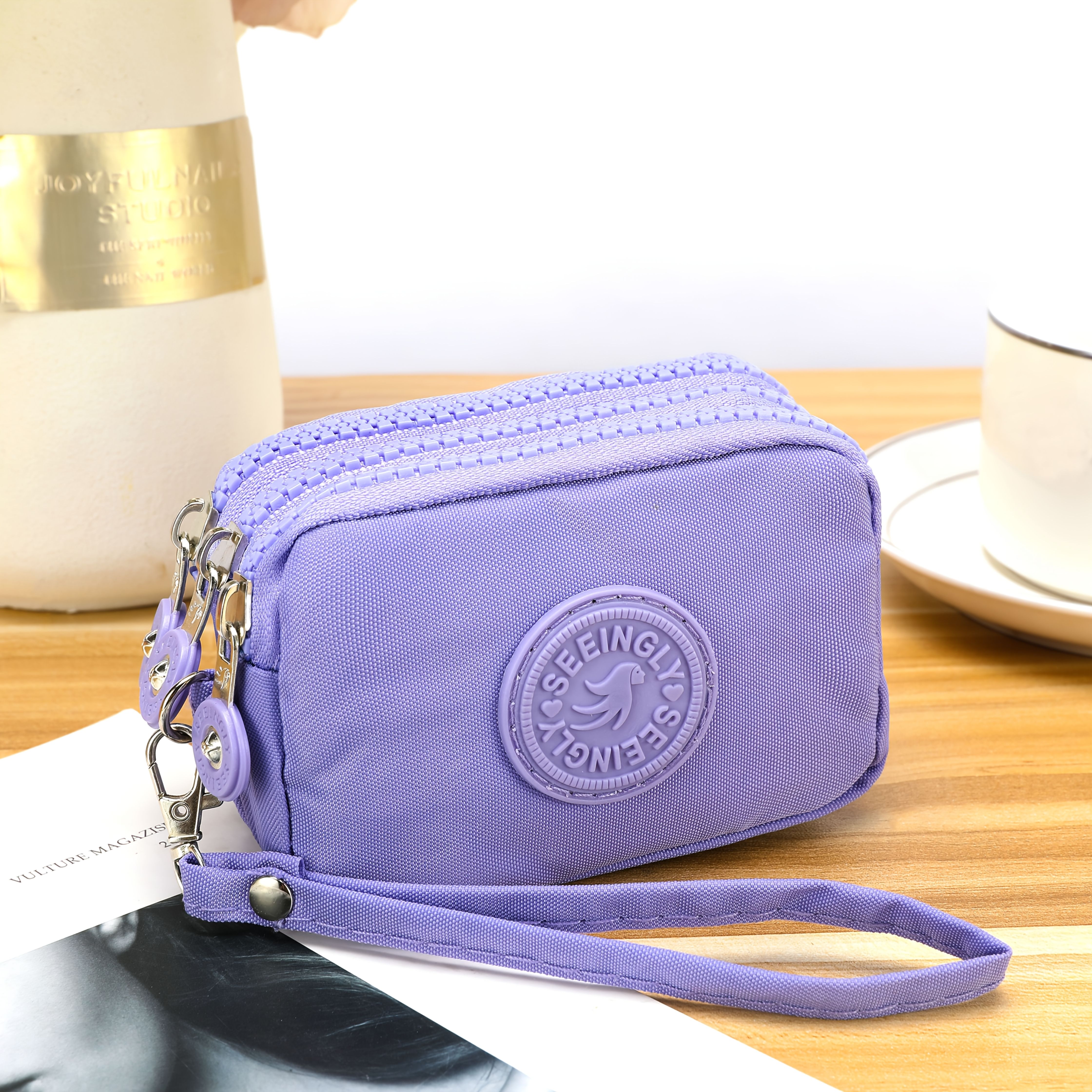 TEMU 1pc High Quality Nylon Coin Purse - Mini Key Bag With 3 Zippers, Small Wallet For Women, Hand Washable, Durable & Easy To , Made In Guangzhou
