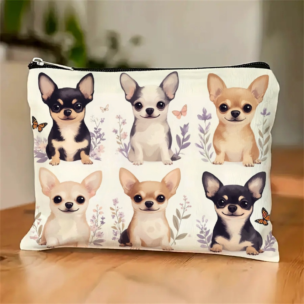 TEMU 1pc Makeup Bag Chihuahua Dog Print Wash Bag Cosmetic Pouch With Zipper For Women Girls, Travel Toiletry Organizer Storage Case Gift Idea For Dog