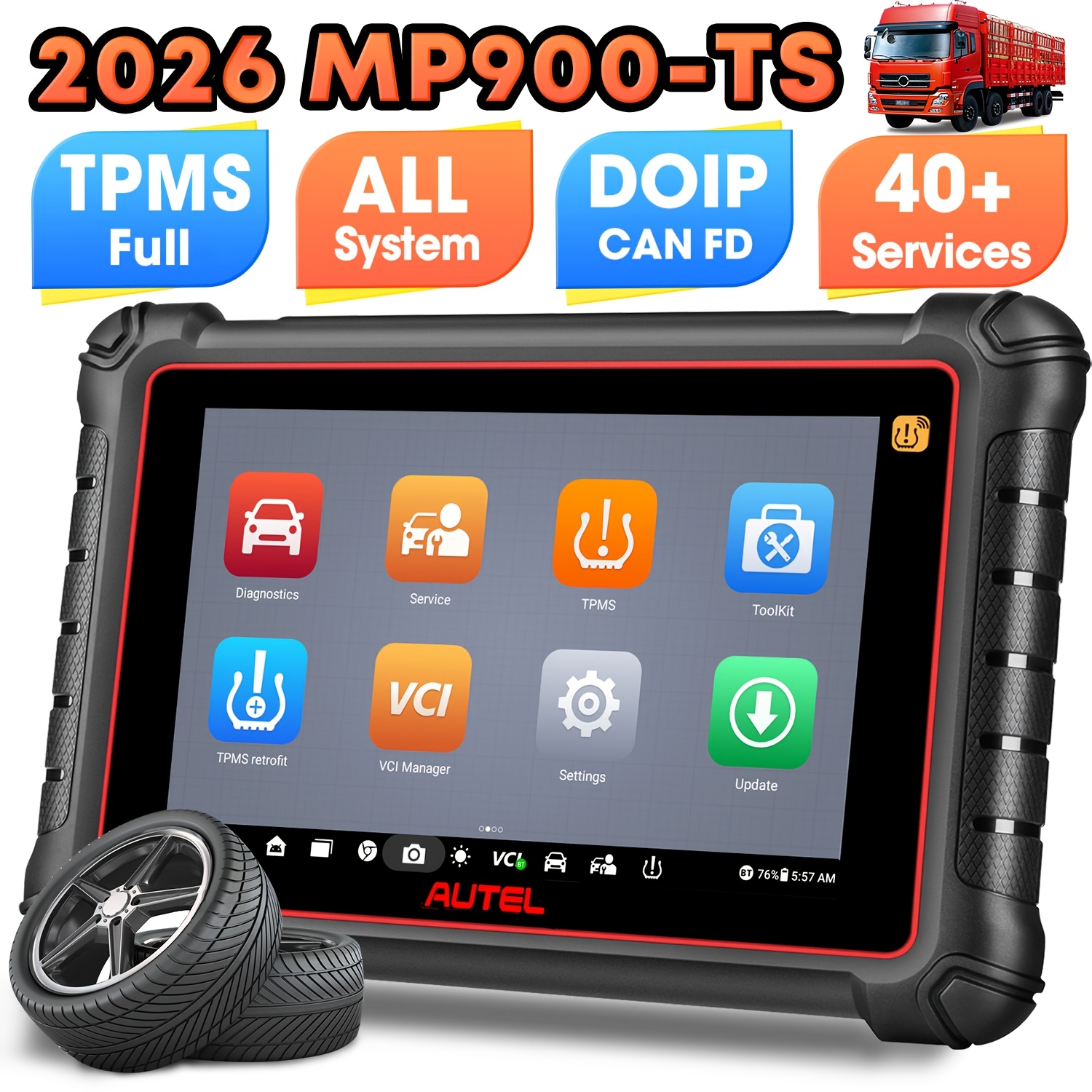 Autel Maxipro Mp900-ts Diagnostic Device, 8 Inches, 2026 Tpms From Maxisys Ms906ts Mp900-bt Mk900-ts, Top Tpms As Ms906 Pro-ts, Ecu Coding, Bidirectional Control, 40, All Systems, Canfd&