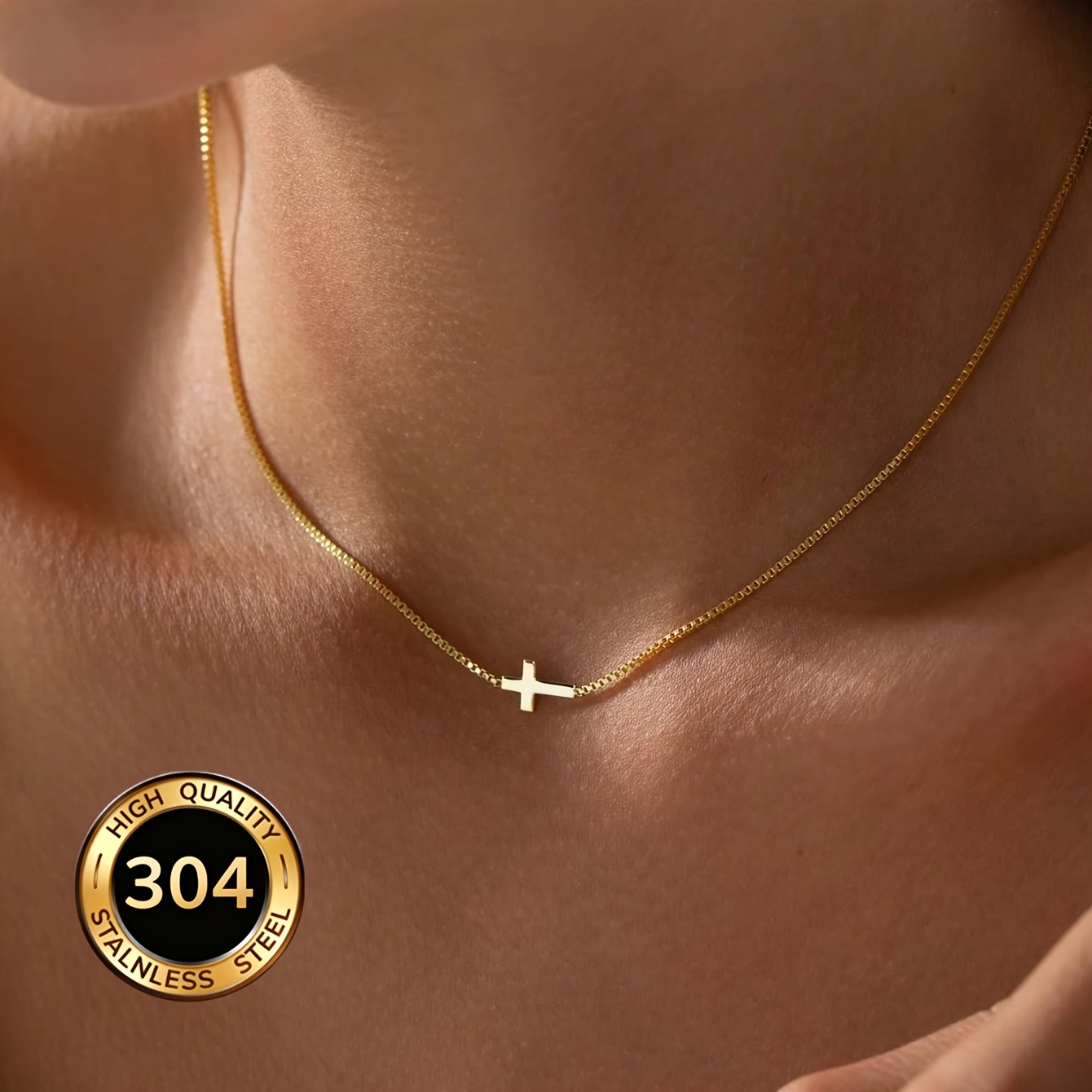 Image of 18k Golden Plated Easy And Exquisite Cross Necklace For Women, Suitable For Daily Wear And Gift