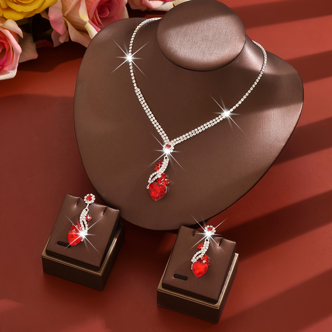 Fashionable Elegant Heart Pendant 2pcs Necklace And Earrings Set, And Sexy Suitable For Prom Parties Bride Wedding Gift Valentine's Day
