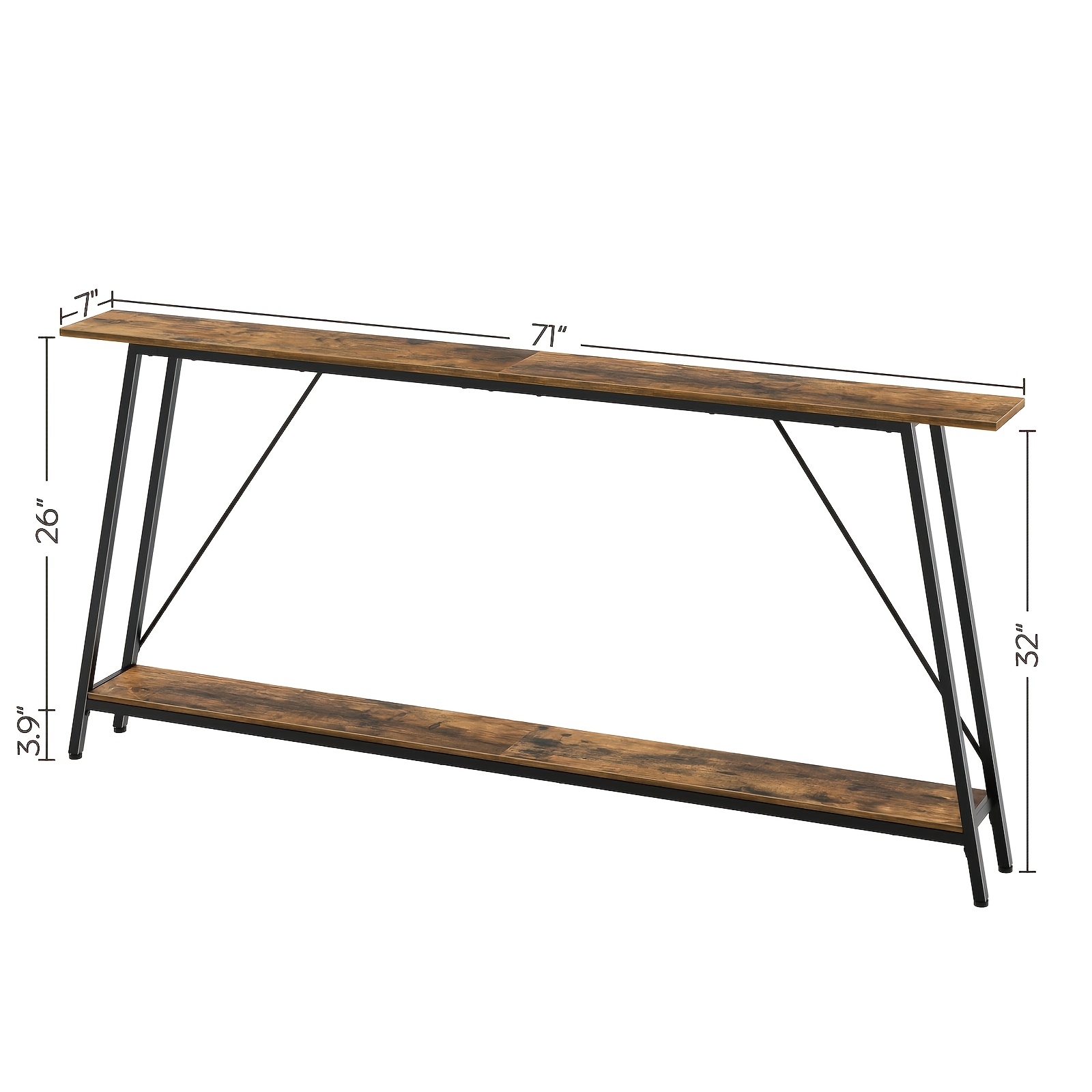 TEMU 180cm Console Table, Console Table, Narrow Entrance Table, Extra Long Sofa Table, Entrance Industrial Table, 2-layer Console Sofa Table Behind