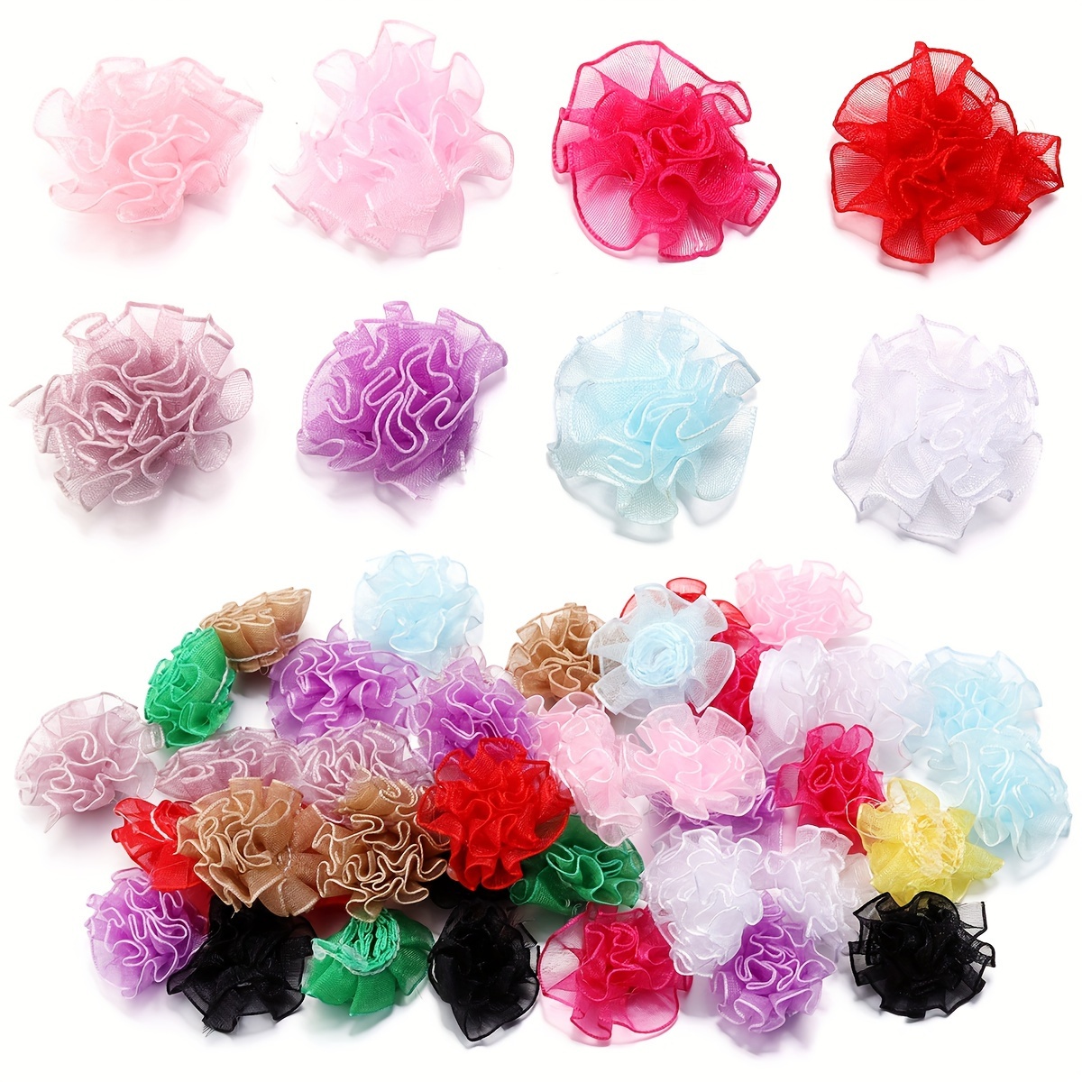 

30pcs/pack 3.5cm Snow Gauze Handmade Carnation Flowers Pendants, Hair Accessories For Day Gift