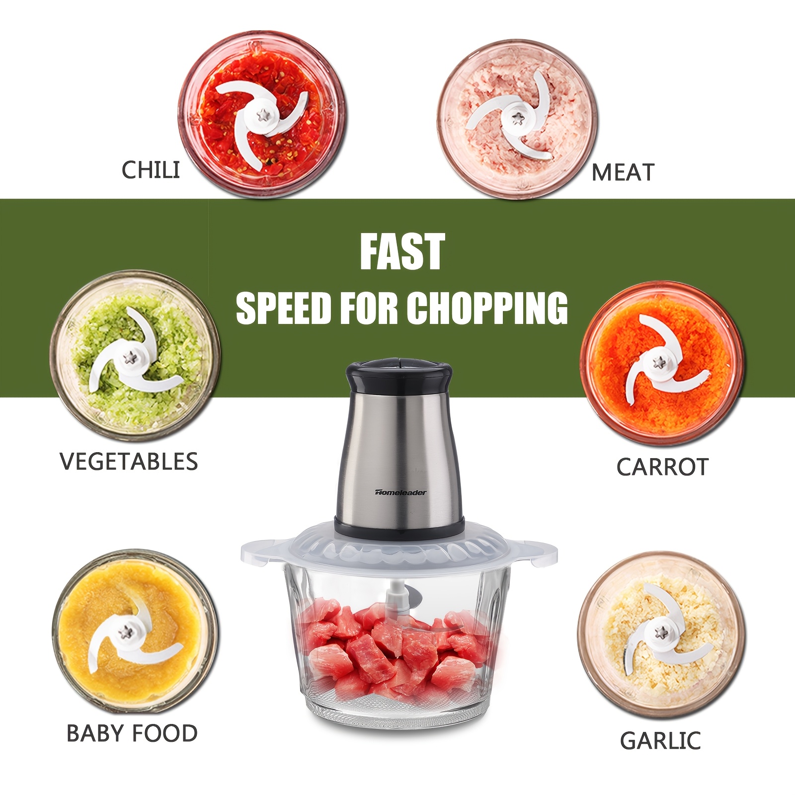  electric food chopper 4 stainless steel dual bowl multi purpose meat vegetable grinder detachable compact easy clean household kitchen food processor Product details 9