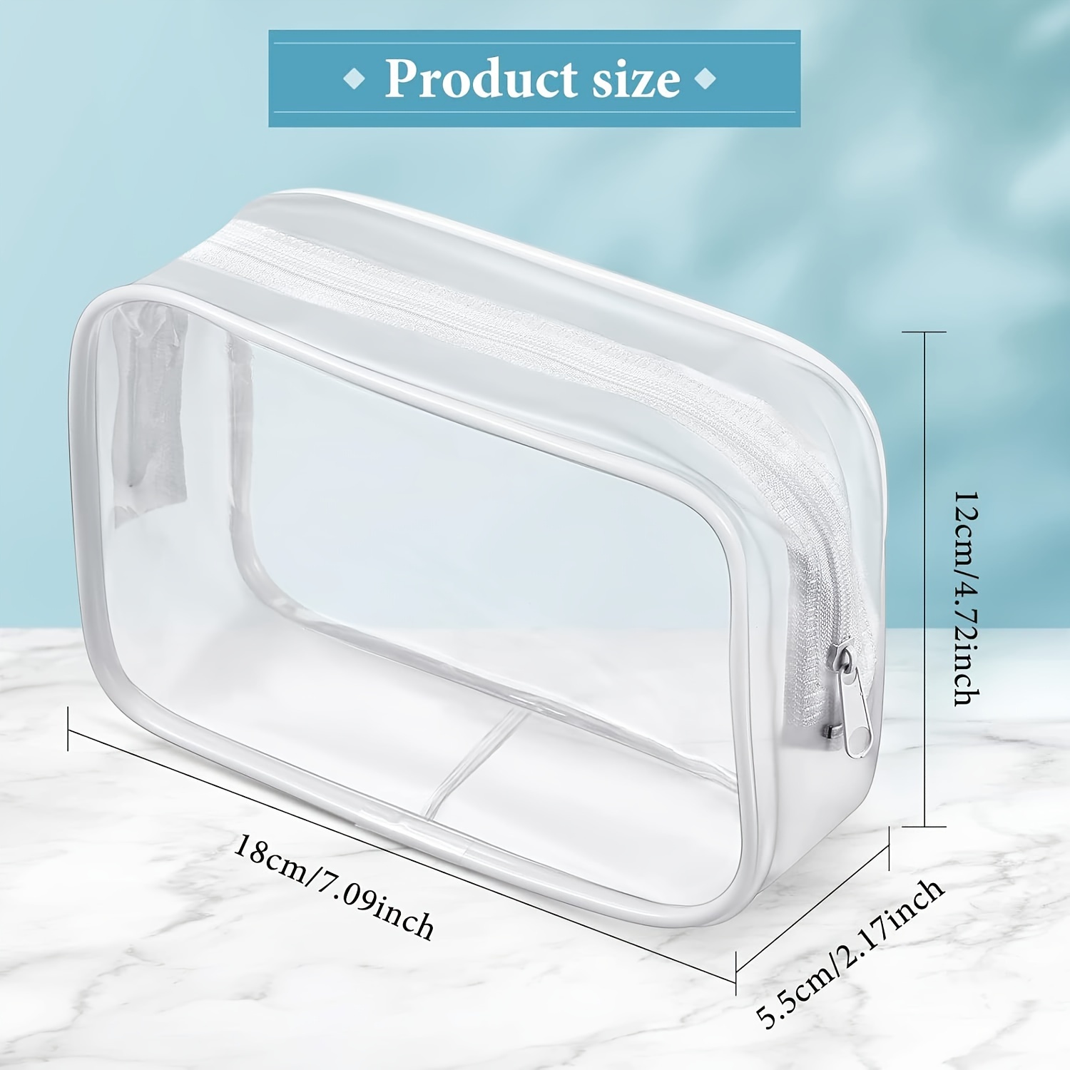 TEMU 10pcs Transparent Cosmetic Bag Pvc Zipper Transparent Toiletries Carrying Bag Cosmetic Bag Waterproof Cosmetic Bag Vinyl Plastic Organizer For Vacation Bathroom, Wedding White