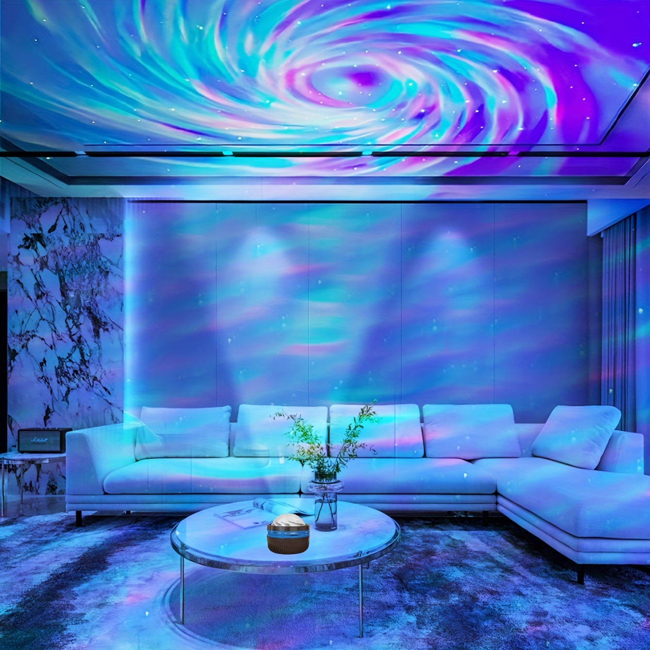 LED RGB Rotating Projection Light, Seven Color Ambient Night Light for Living Room & Bedside, Perfect for Home Decor & Parties