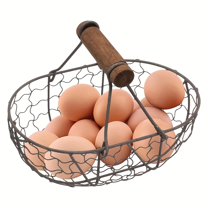 Rustic Style Mini Egg Basket - Heavy Duty Ironwood Line Storage, With Ergonomic Handle, Space- Oval Design, Mini Egg Basket Holds 24 Eggs, - No , Or Living Room Decorative Basket, Pantry Essential