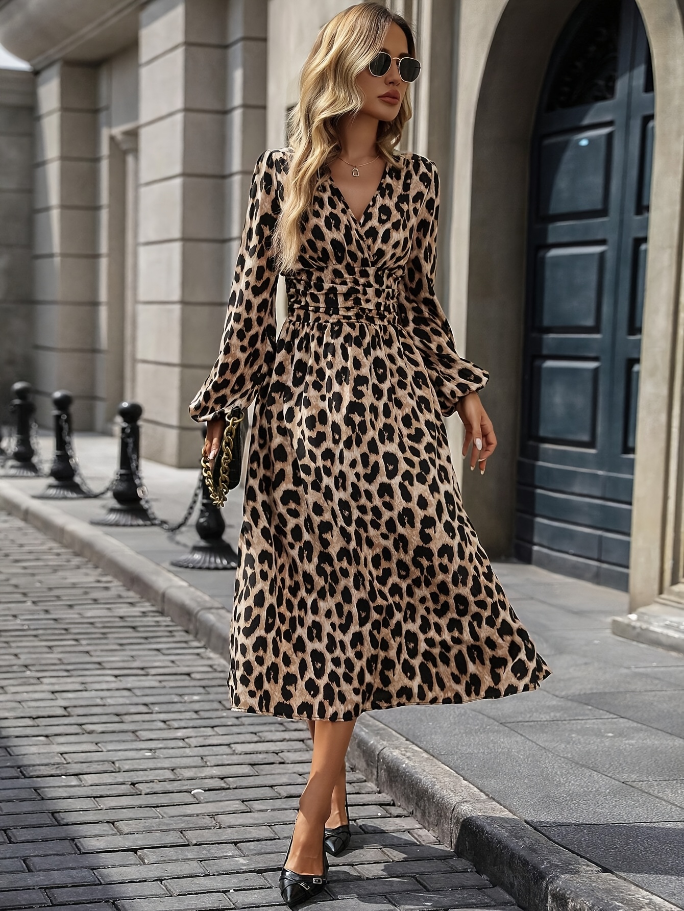 spot womens casual lantern sleeve pleated waist dress
