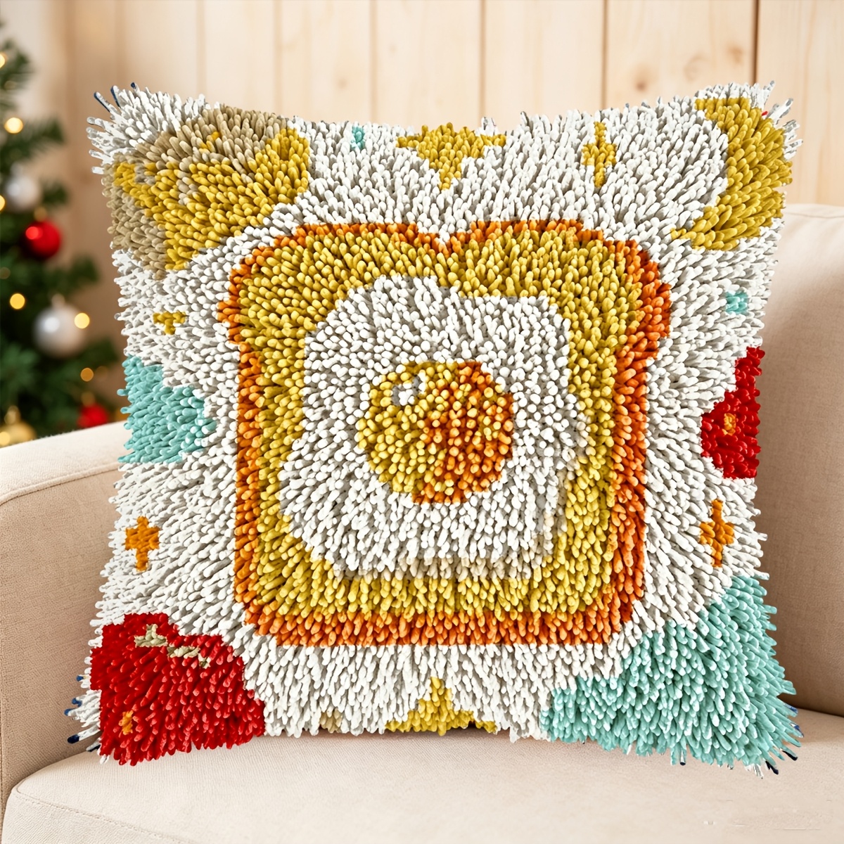 Latch Hook Kit with Delicious Toast Pattern for DIY Pillow Cover