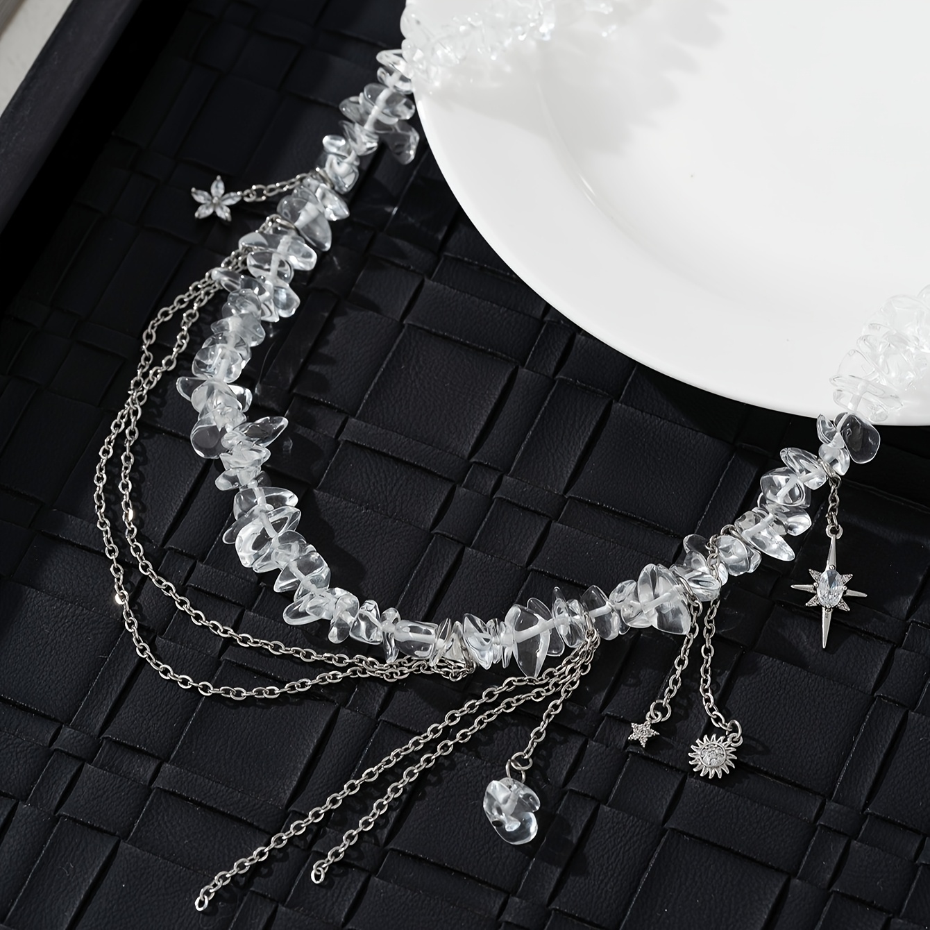 Women's Irregular Stone Bead Necklace with Tassel Chain
