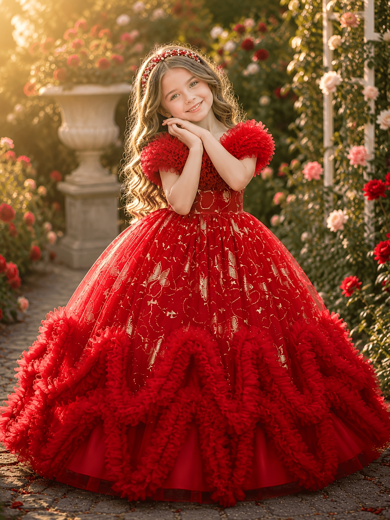 Vestido de Princesa para Meninas com Saia Estampada com Borboletas