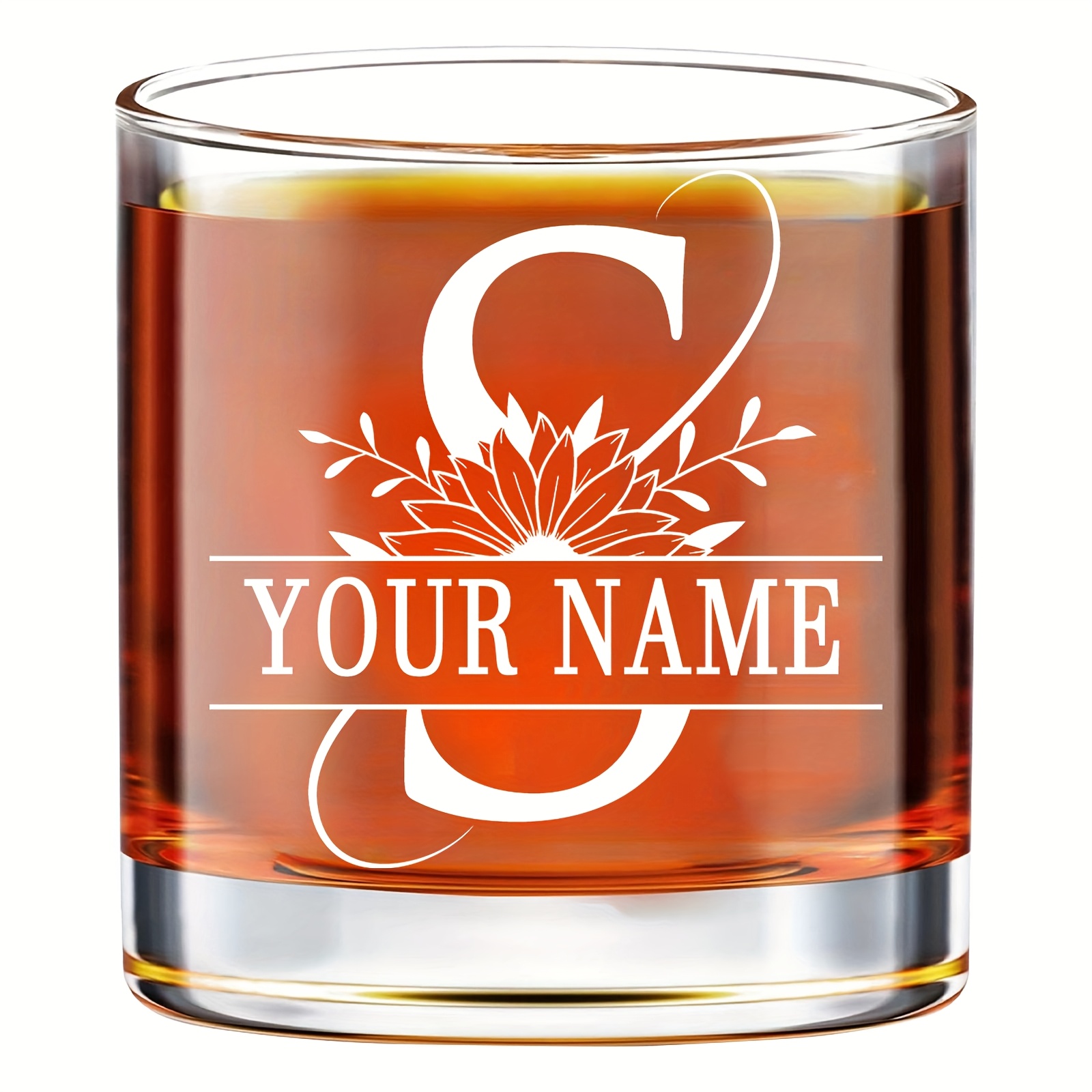 TEMU 1pc/11oz/330ml/personalized Initial Whiskey Glasses, Custom Name Funny Whiskey Gifts For Men Dad Coworker Him, Whiskey Glass, Monogrammed Gifts