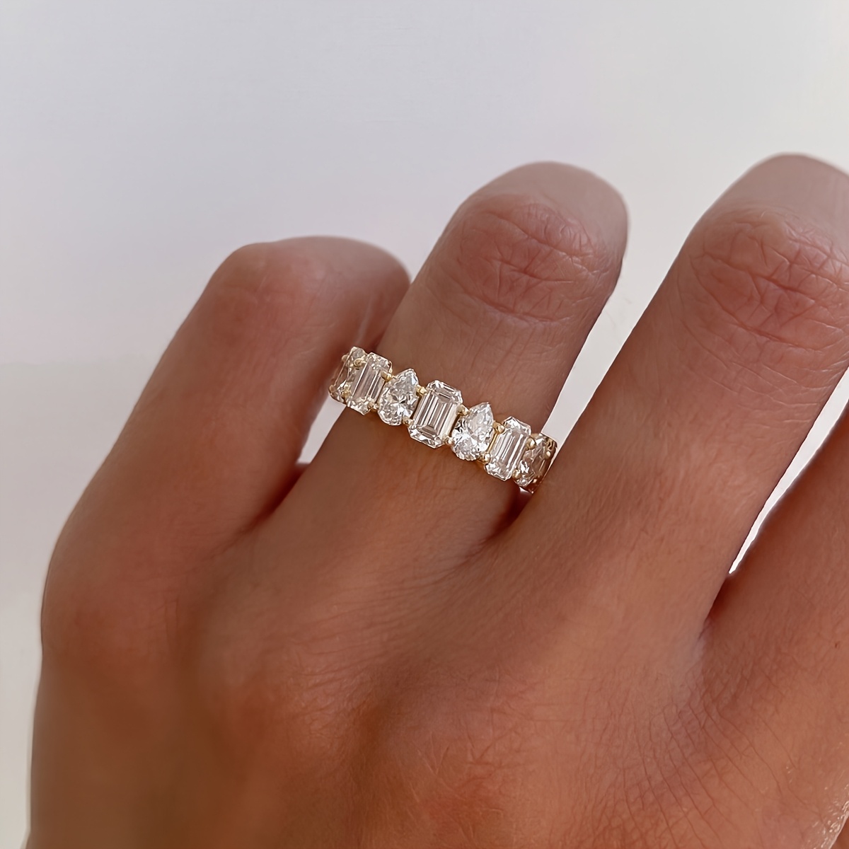 Sparkling Rectangular Pear-Shape Promise Wedding Ring