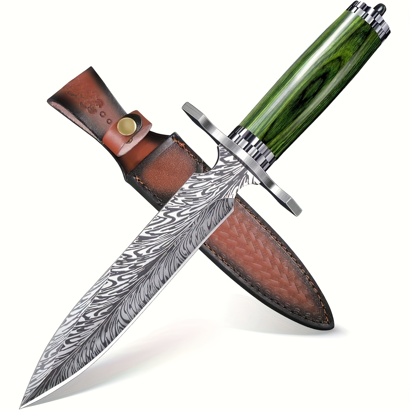 TEMU Outdoor - With Sheath - Green Pakkawood Grip - Ideal For Camping, Holiday Gifts Like Christmas Halloween