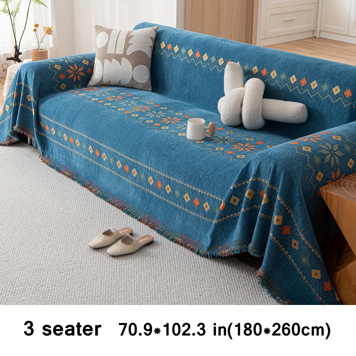 Reversible Chenille Sofa Cover - Pet Proof Furniture Protector For 2-Seater (180x180cm), Machine Washable