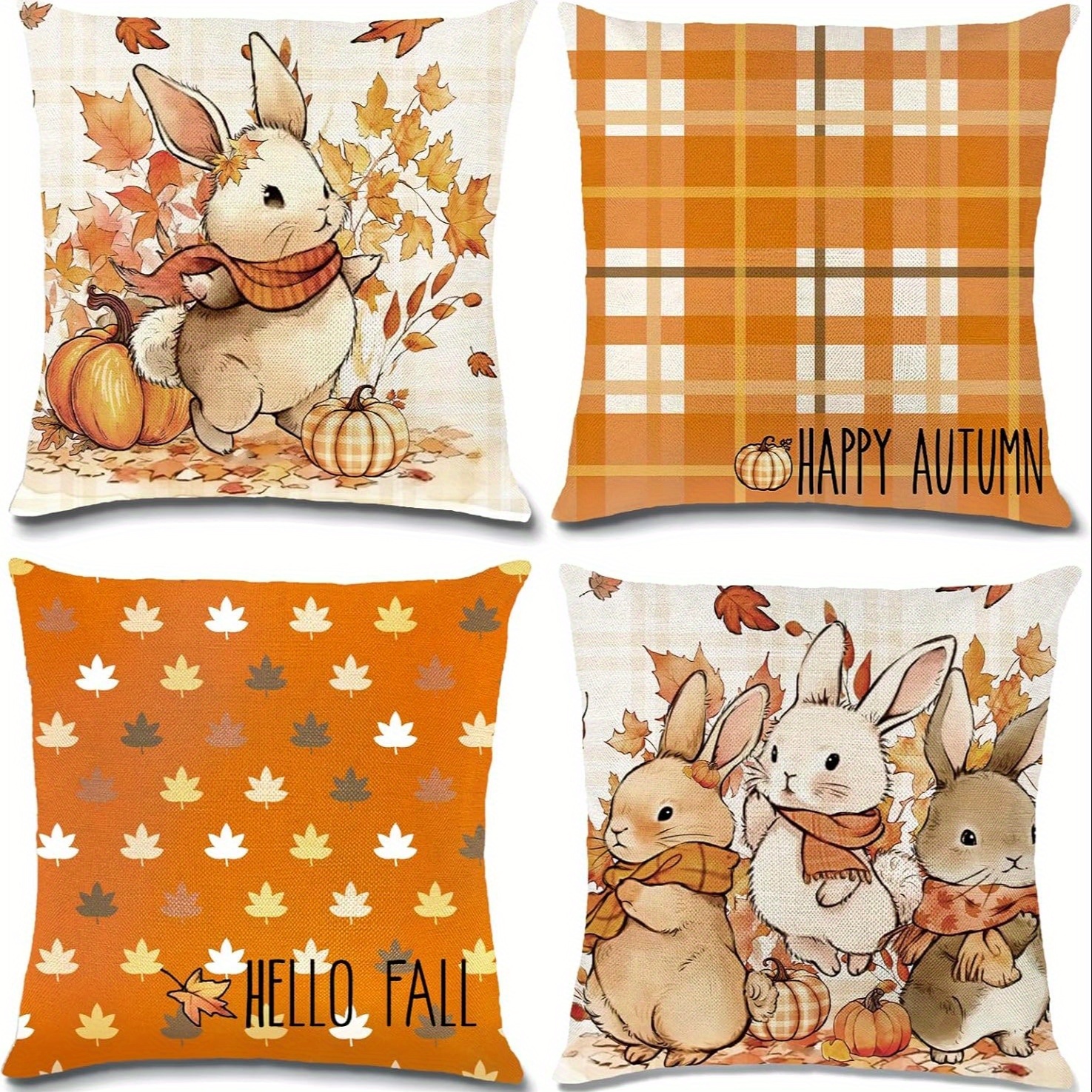 4er-Set Herbst-Kissenbezüge Mit Kürbis-Motiv – 45 X 45 Cm, Polyester, Maschinenwaschbar