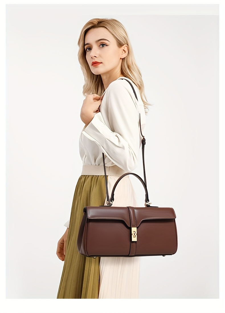 Women's Elegant Large Capacity Handbag - Sophisticated Convertible Clutch, with Golden-Tone Hardware, Zipper Closure, Structured design - Formal & Everyday Use - Available in Deep Brown/Black - Luxury Leather-like Women's Purse