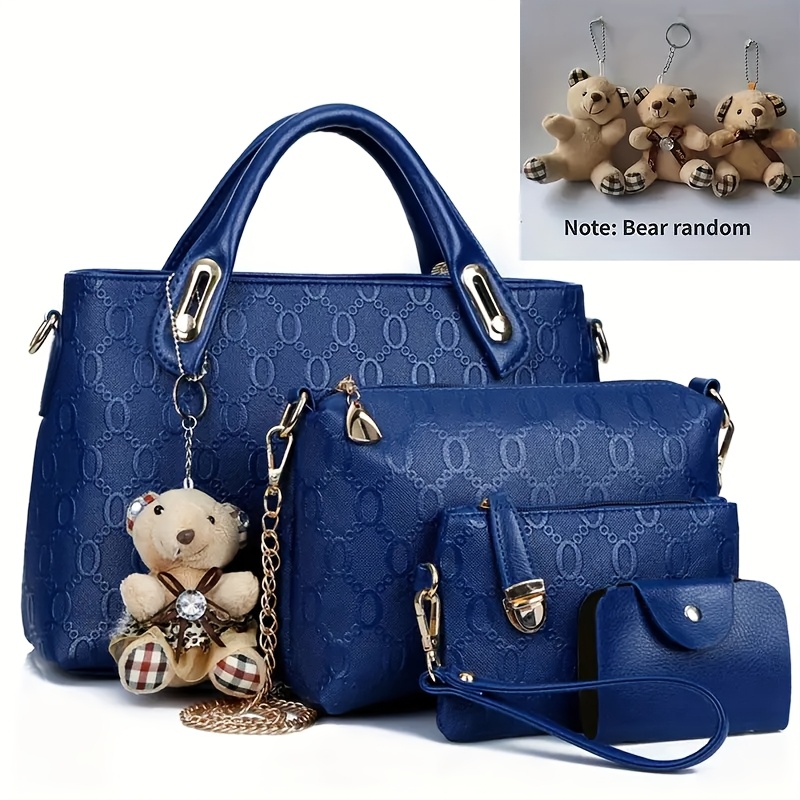 TEMU 4pcs Women's Fashionable Handbag Set, Women's Bag Set, Random Pendant Included (color And Style Random), Very Suitable For Daily Commuting -