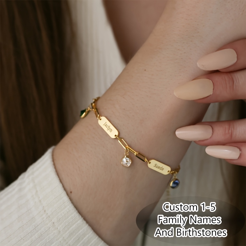 Custom Name & Birthstone Charm Bracelet — 18K Gold Plated Gift