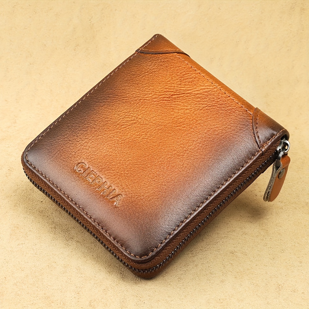 TEMU 1pc Mini Wallet With Rfid Blocking, Vintage Double Fold Cowhide Wallet With Coin Pocket & Multi-card Slots(4.52''x 3.74''x '')