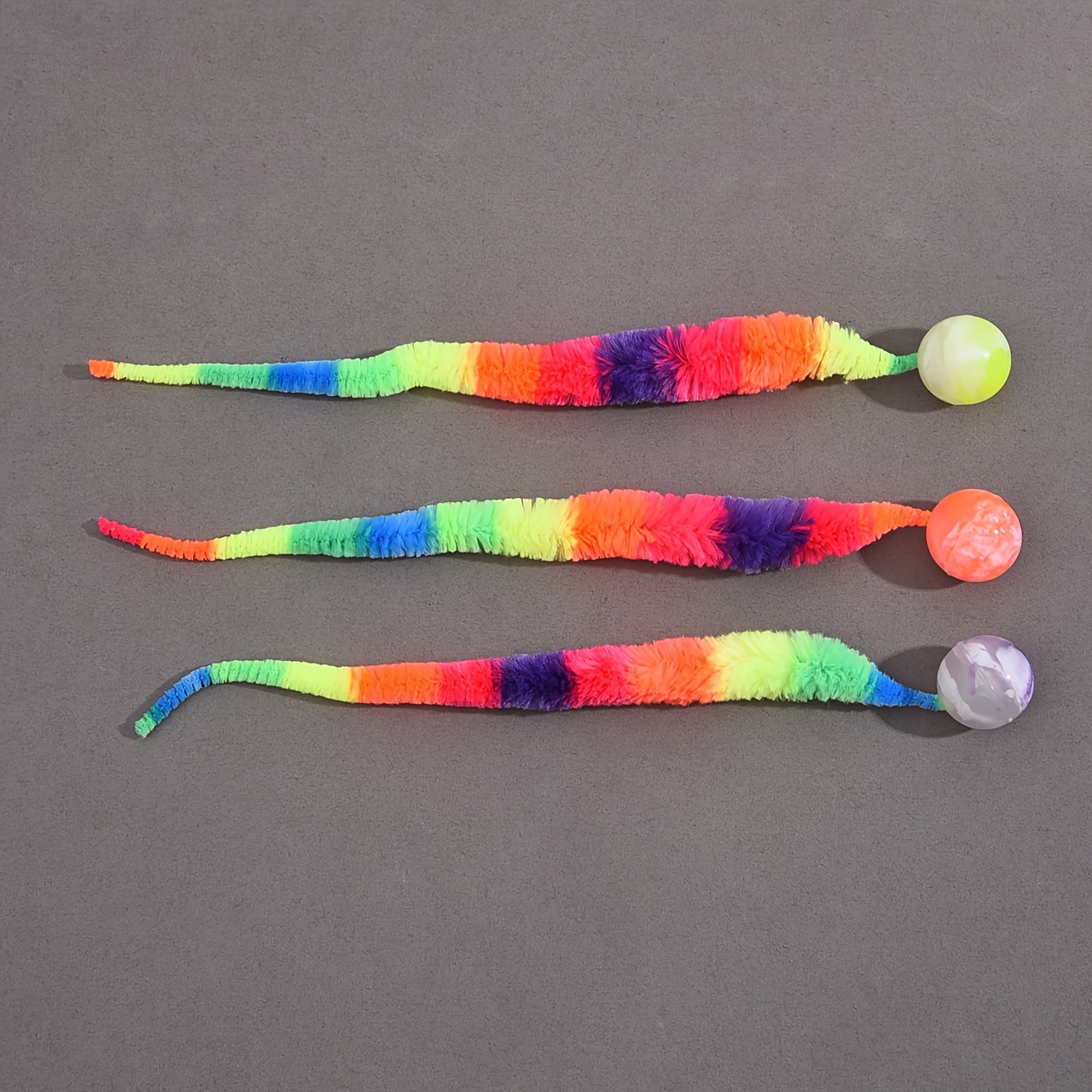 1pc Cat Teaser Toy, Elastic for CATERPILLAR Bouncing Ball with Rainbow Worm for Pet Play