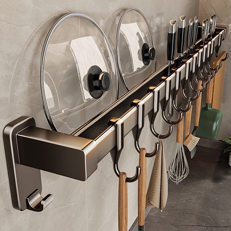 1pc 6 hooks space saving kitchen wall hooks   stainless steel storage rack for spoons spatulas pans wall mount  