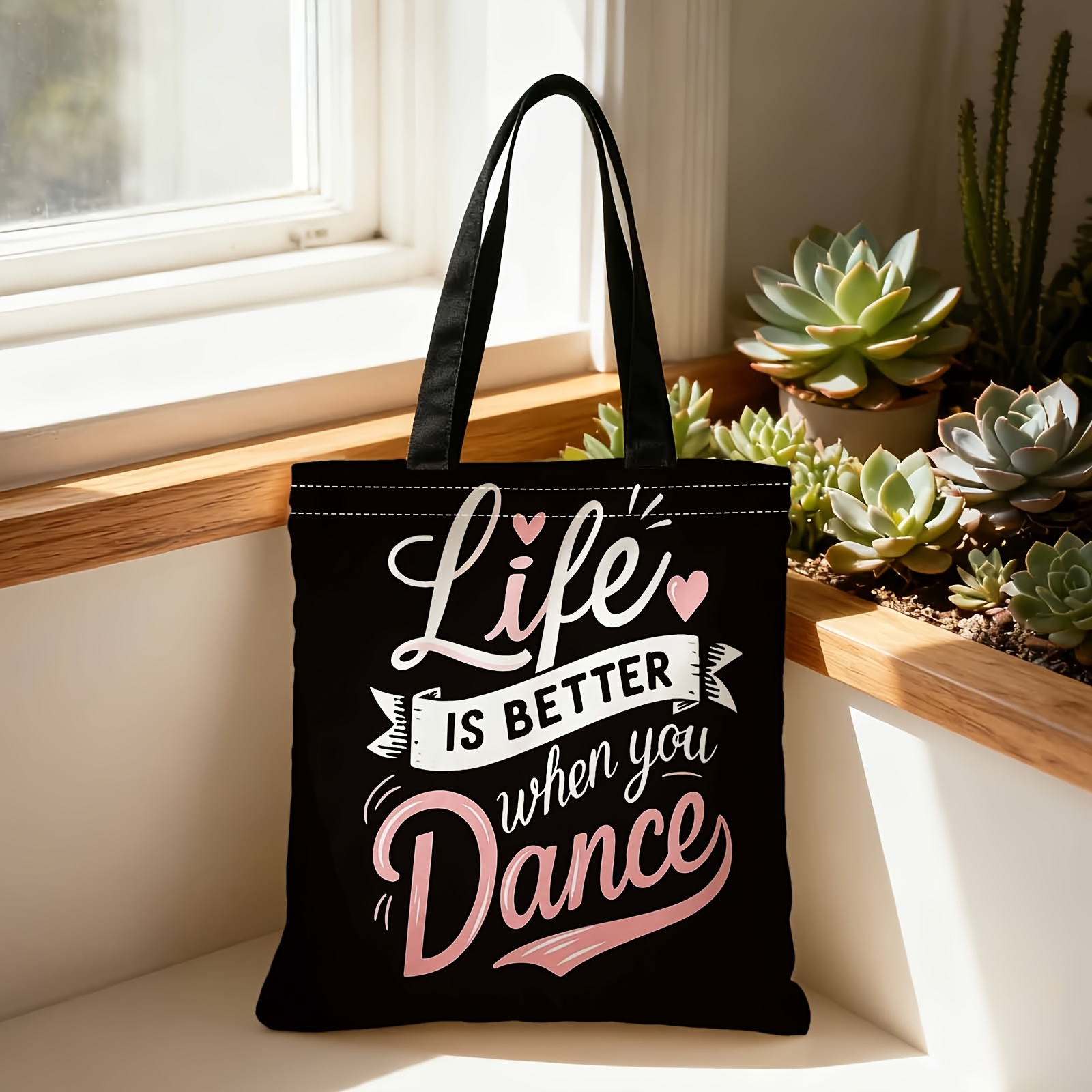 TEMU Borsa shopper, borsa a tracolla portatile per , borsa a , maglietta "La vita 癡 ", ispirazionale, motivazionale, adatta per viaggi, cosmetici,